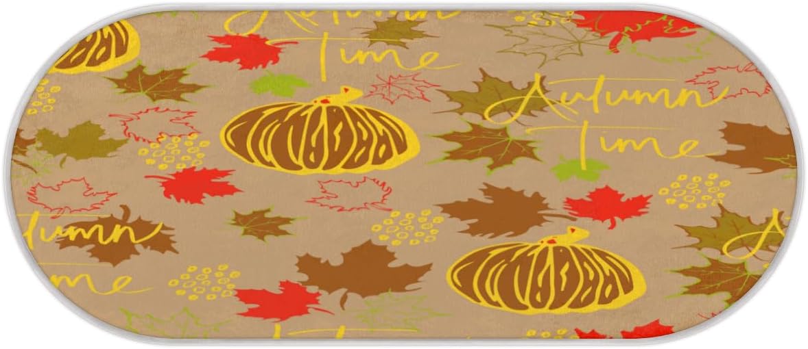 Autumn Pumpkin Maple Leaves Memory Foam Bathroom Rug Runner Soft Cozy Bath Rug Water Absorbent Non-Slip Bathroom Mat Thick Velvet Shower Mat Bath