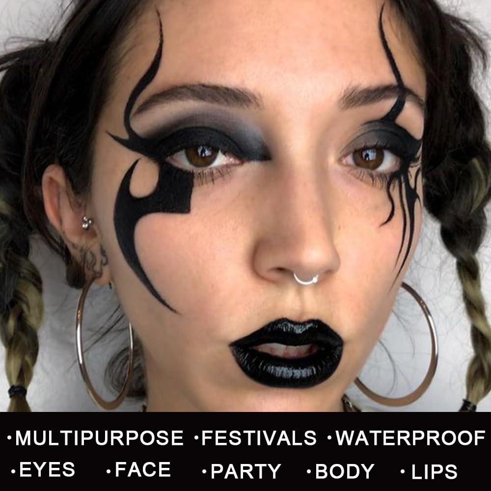 evpct Juego de 2 pintalabios negros Whtie mate para Halloween, pintura corporal y cara, juego de labios de alto impacto con fórmula cremosa