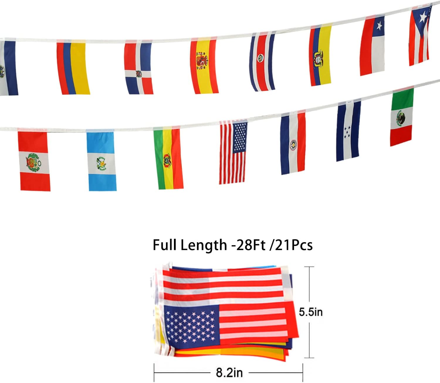 Juego de 4 banderas de cadena de 21 países de América Latina  Surtido de banderas latinas patrimonio del mes hispano para decoración escolar de aula
