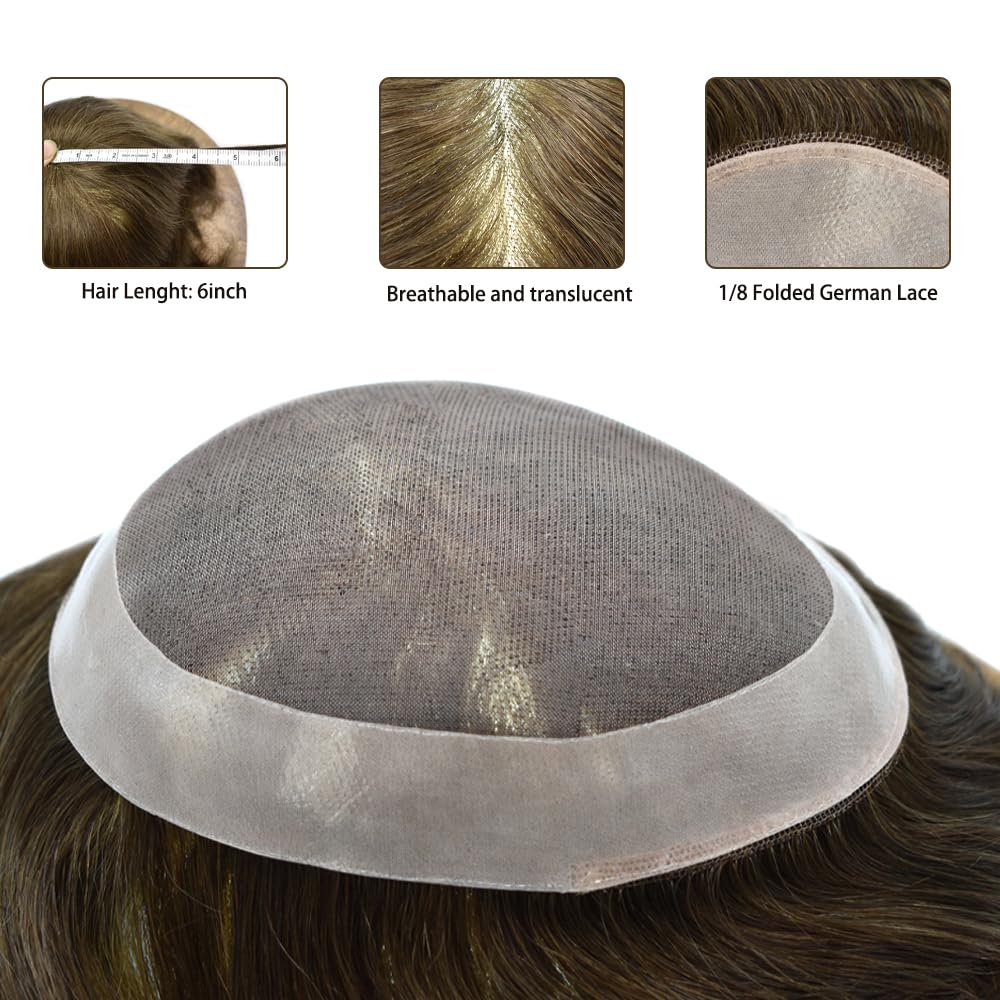 Toupee – Piezas de cabello humano 100% europeo para hombre, sistema de repuesto duradero y fino en el centro para hombres con poliuretano adherido