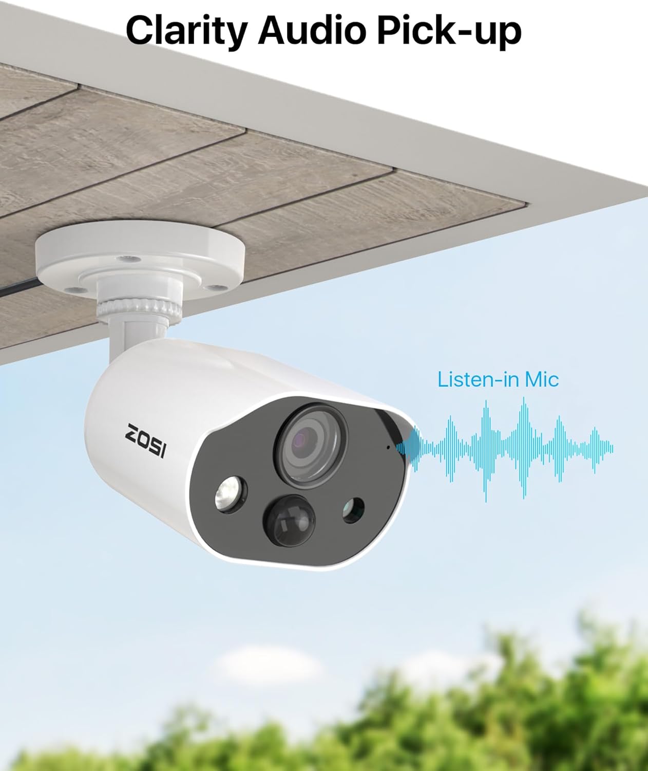 ZOSI Cámara de seguridad 1080P HD-TVI con audio, 2MP 1920TVL cámara de vigilancia para interiores y exteriores, visión nocturna, detección de