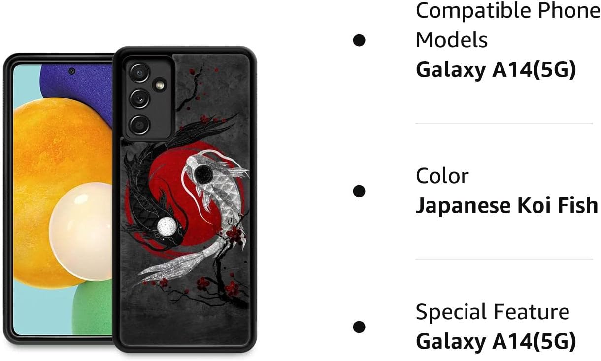 DJSOK Funda compatible con Samsung Galaxy A14 5G, diseño de pez Koi japonés para niñas y hombres, patrón de protección contra caídas con funda de