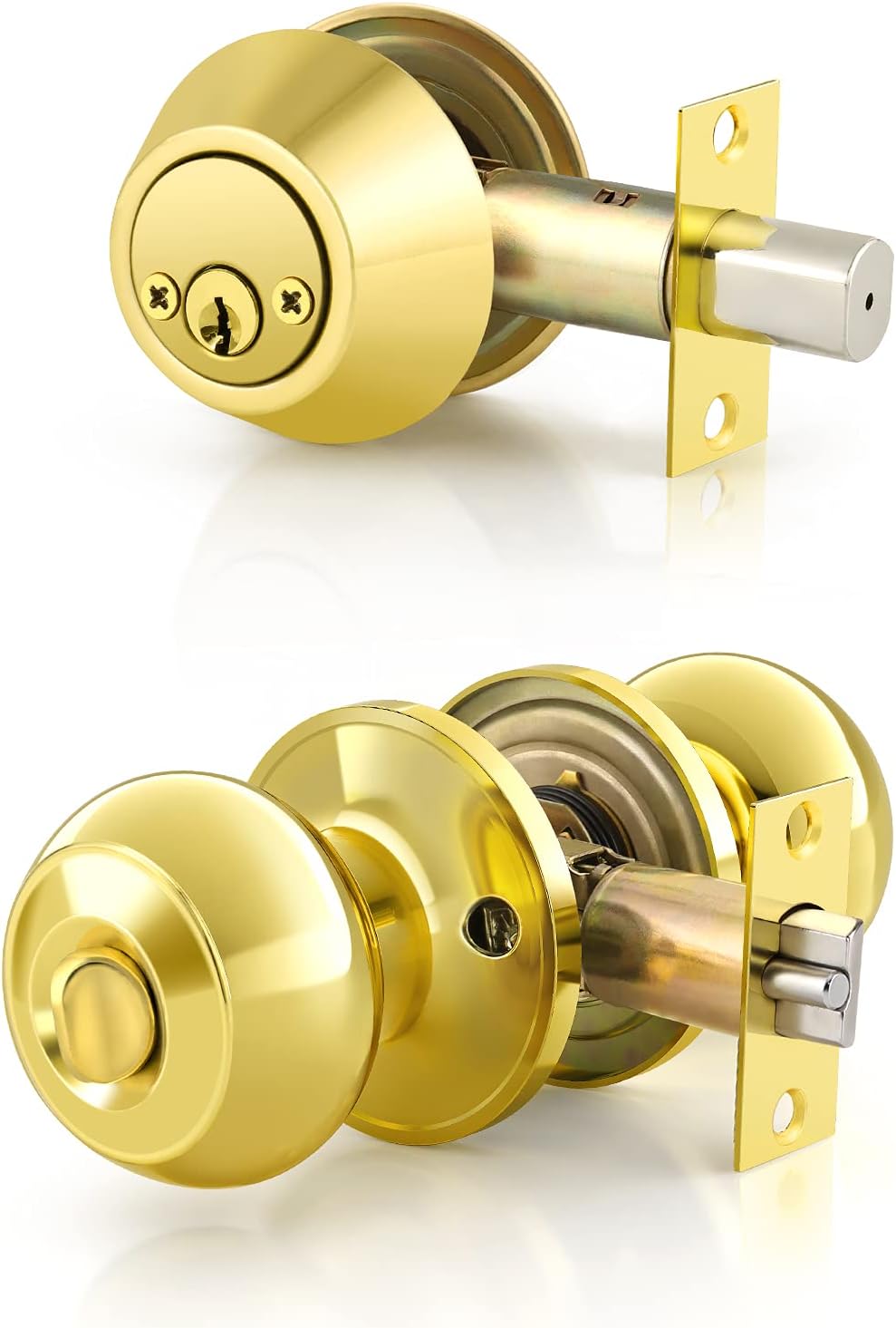 Paquete de 2 pomos de puerta de entrada con llave igual con cerradura de cerrojo de doble cilindro para cerradura de entrada y puerta delantera con
