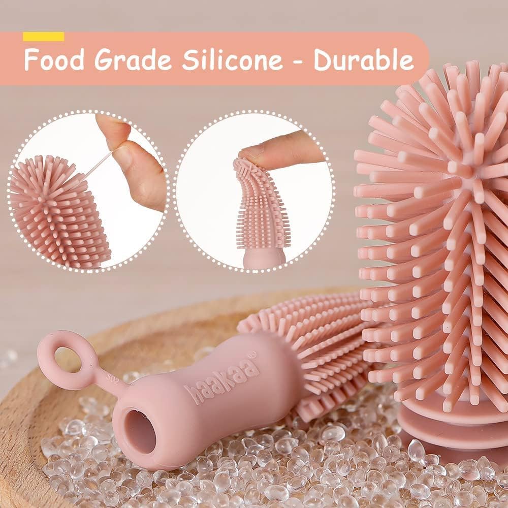 Haakaa Cepillo de limpieza para botellas de silicona, cerdas de silicona suave de doble extremo para extractores de leche, recolectores de leche