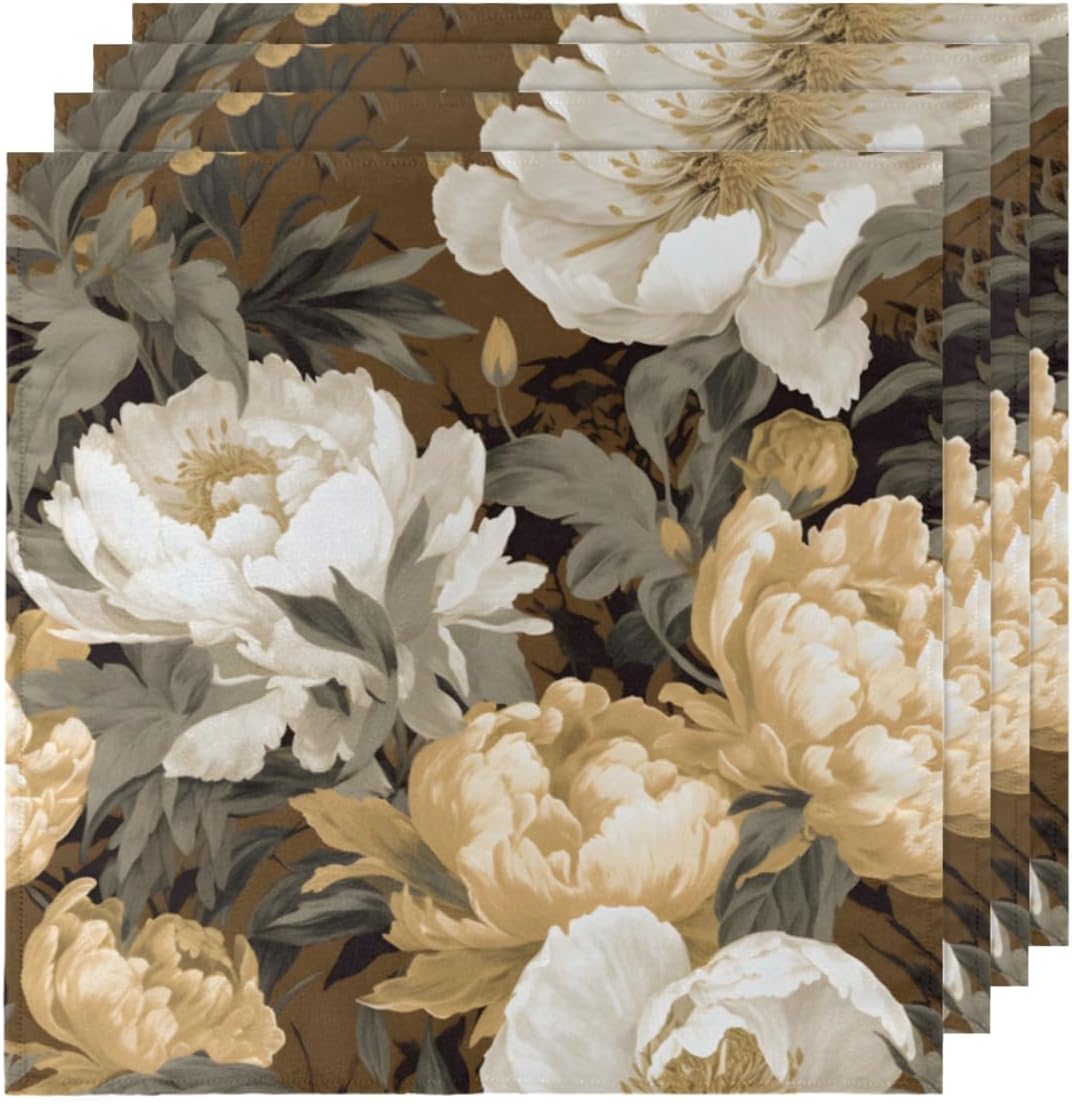 Cloth Napkins Set of 6 Retro Peony 20×20 Inch Cloth Napkins Vintage Flowers Washable Reusable Kitchen Dinner Napkins Table Decor for Wedding,