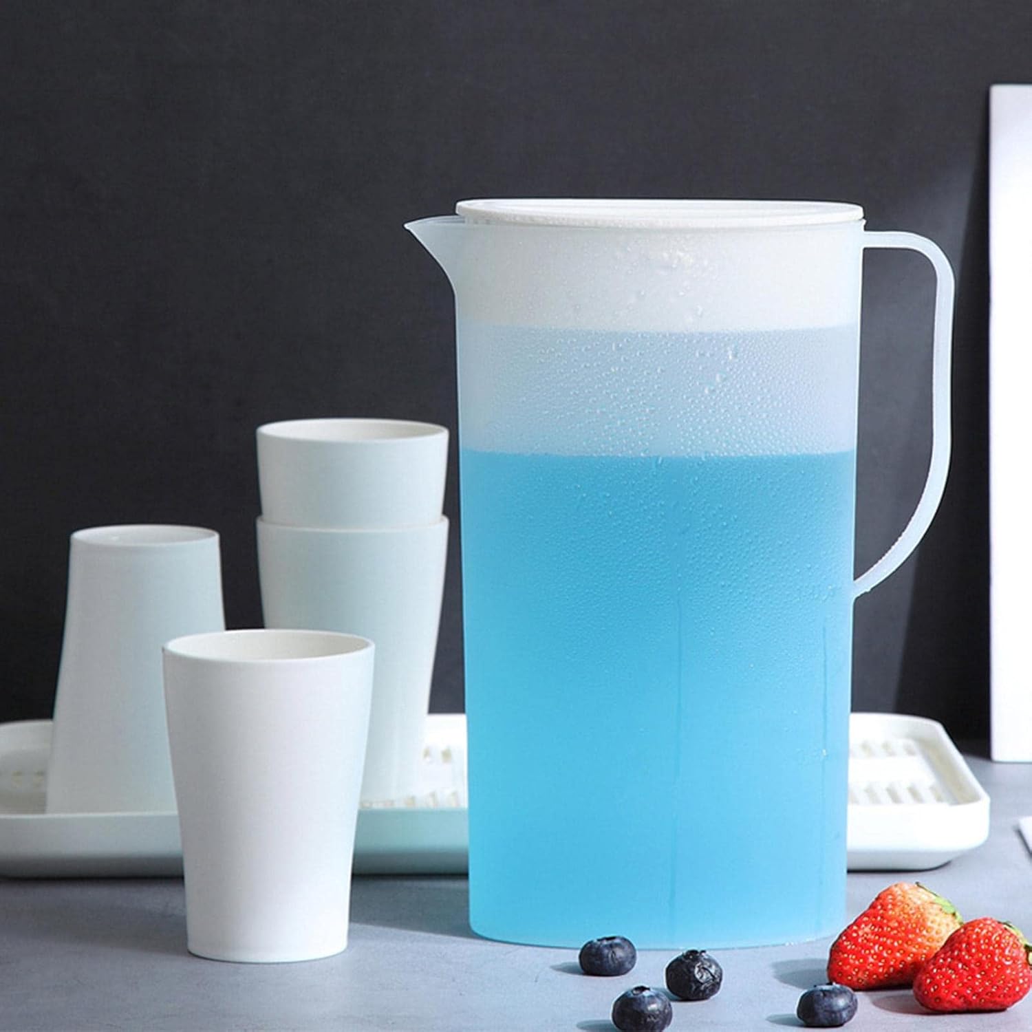 Jarra de agua para bebidas, jarra de jugo con tapa, jarra de té helado, recipiente de limonada para leche, boquilla en forma de V, jarras de jugo de
