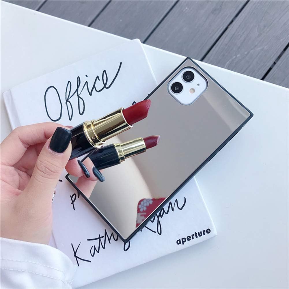 LUVI Compatible con iPhone 15 Pro – Funda con espejo cuadrado para mujeres y niñas, maquillaje, bonito diseño de espejo de cristal brillante de lujo