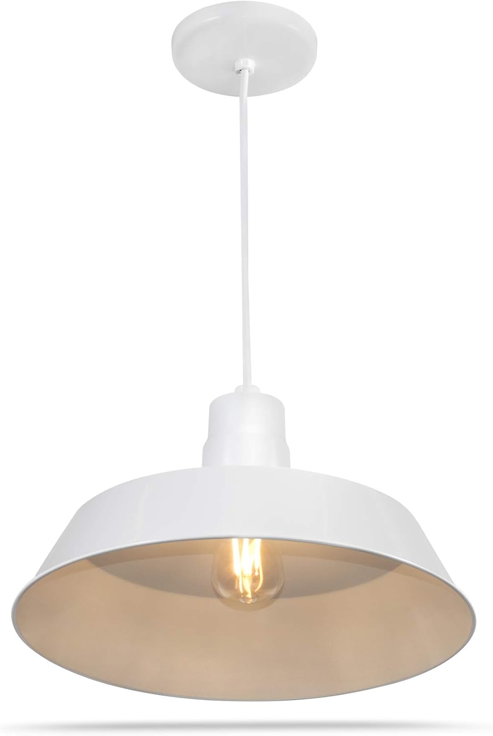 Lámpara colgante industrial blanca de 14 pulgadas con cable ajustable de 10 pies, lámpara colgante vintage montada en techo para uso en interiores,