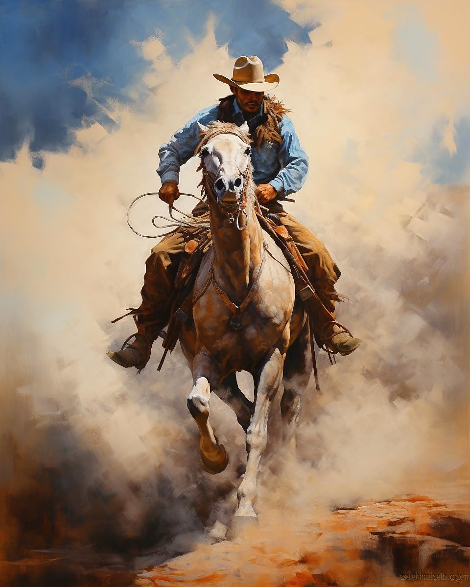 Kits de pintura de diamantes 5D West Cowboy Riding Horse Taladro completo, cuentas redondas, arte de diamante, gemas de piedra de punto de cruz,