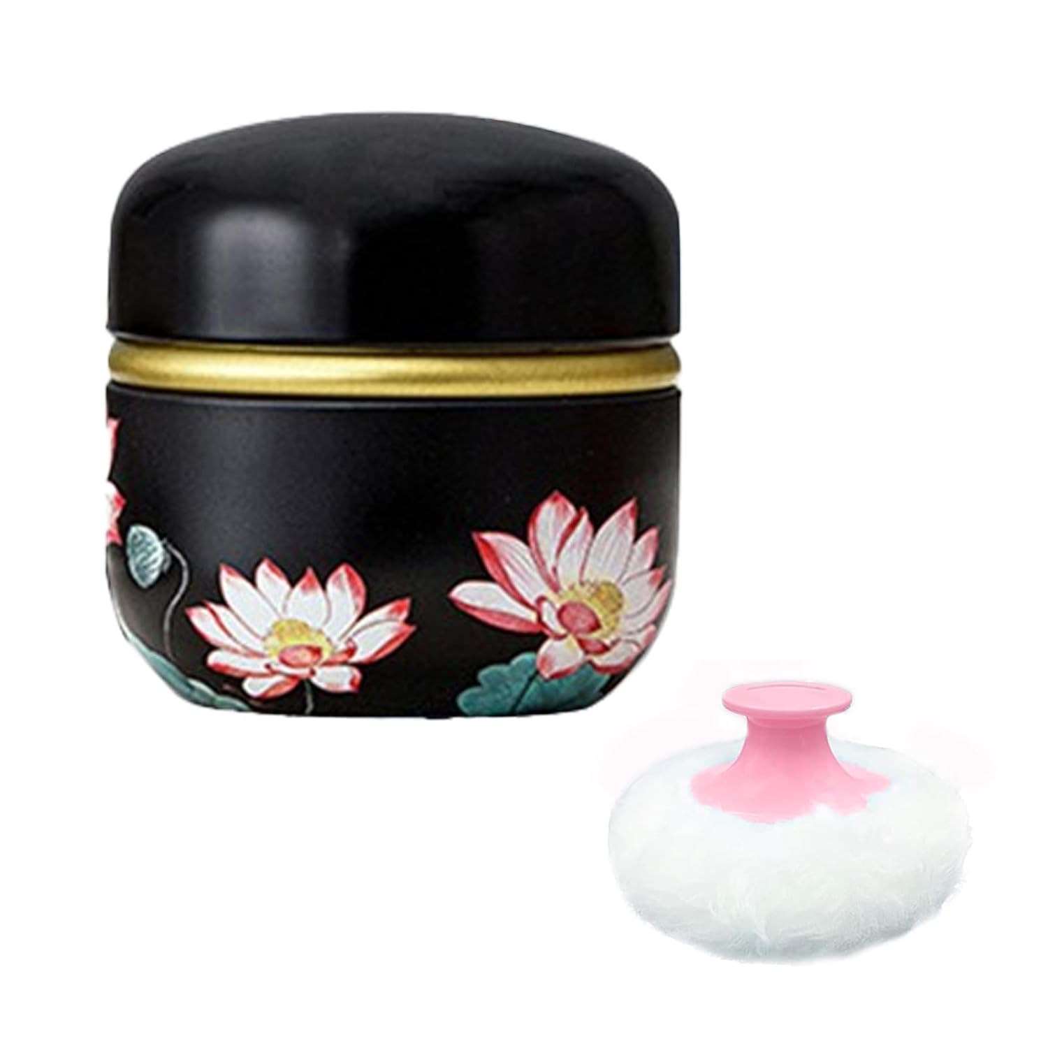 Qopoto Soplo de polvo corporal y recipiente para polvo de polvo, soplo de polvo para mujeres bebé y estuche para polvo para baño y viajes (Lotus)