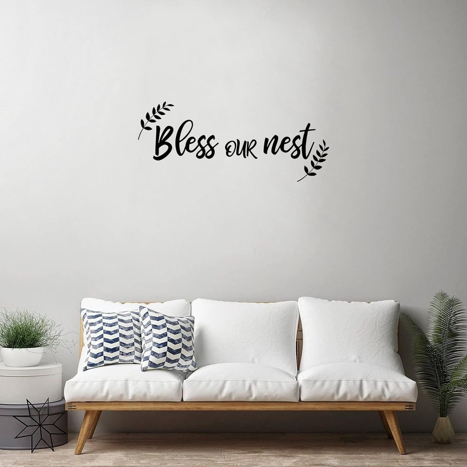 Adhesivo decorativo para dormitorio, con texto en inglés “Bless Our Nest”, calcomanía de vinilo para decoración de pared del hogar, calcomanías de