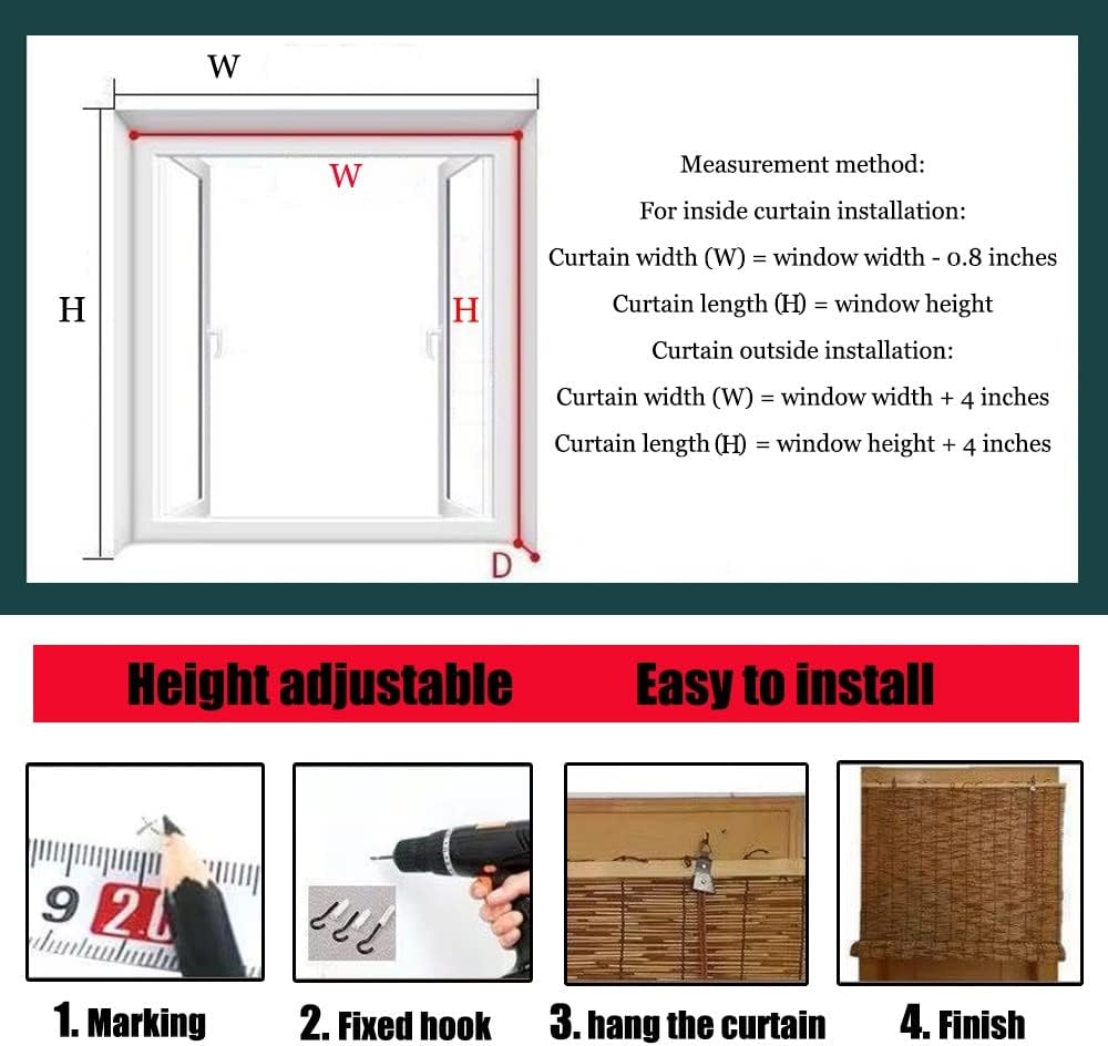 Persianas enrollables para ventanas con elevadorsin cordón, de bambú, 23, 30, 34, 36, 38, 40, 43, 45, 48, 59 pulgadas de ancho, filtro de luz de