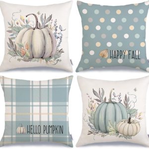 Juego de 4 fundas de almohada de otoño de 20 x 20 pulgadas, diseño de búfalo a rayas, lunares, calabazas, hojas, decoración de interiores, Juego de 4 fundas de almohada de otoño de 20 x 20 pulgadas, diseño de búfalo a rayas, lunares, calabazas, hojas, decoración de interiores,