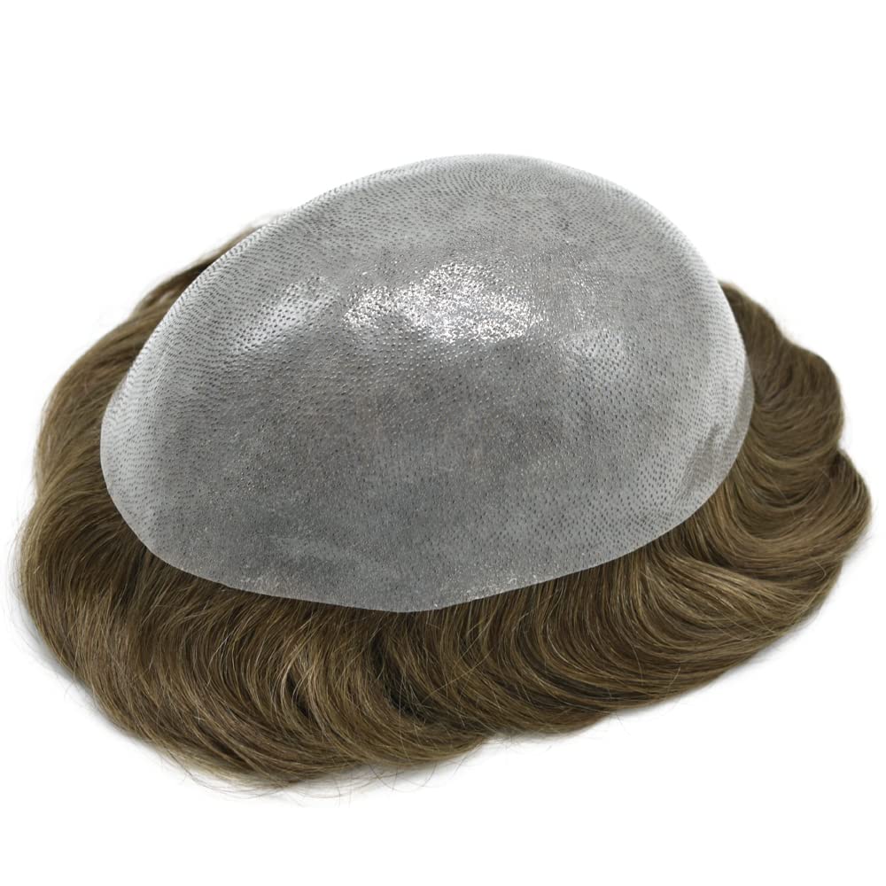 Toupee – Pieza de cabello humano real para hombres, sistema de reemplazo de cabello de piel de polietileno para hombres, piezas de cabello V-loop
