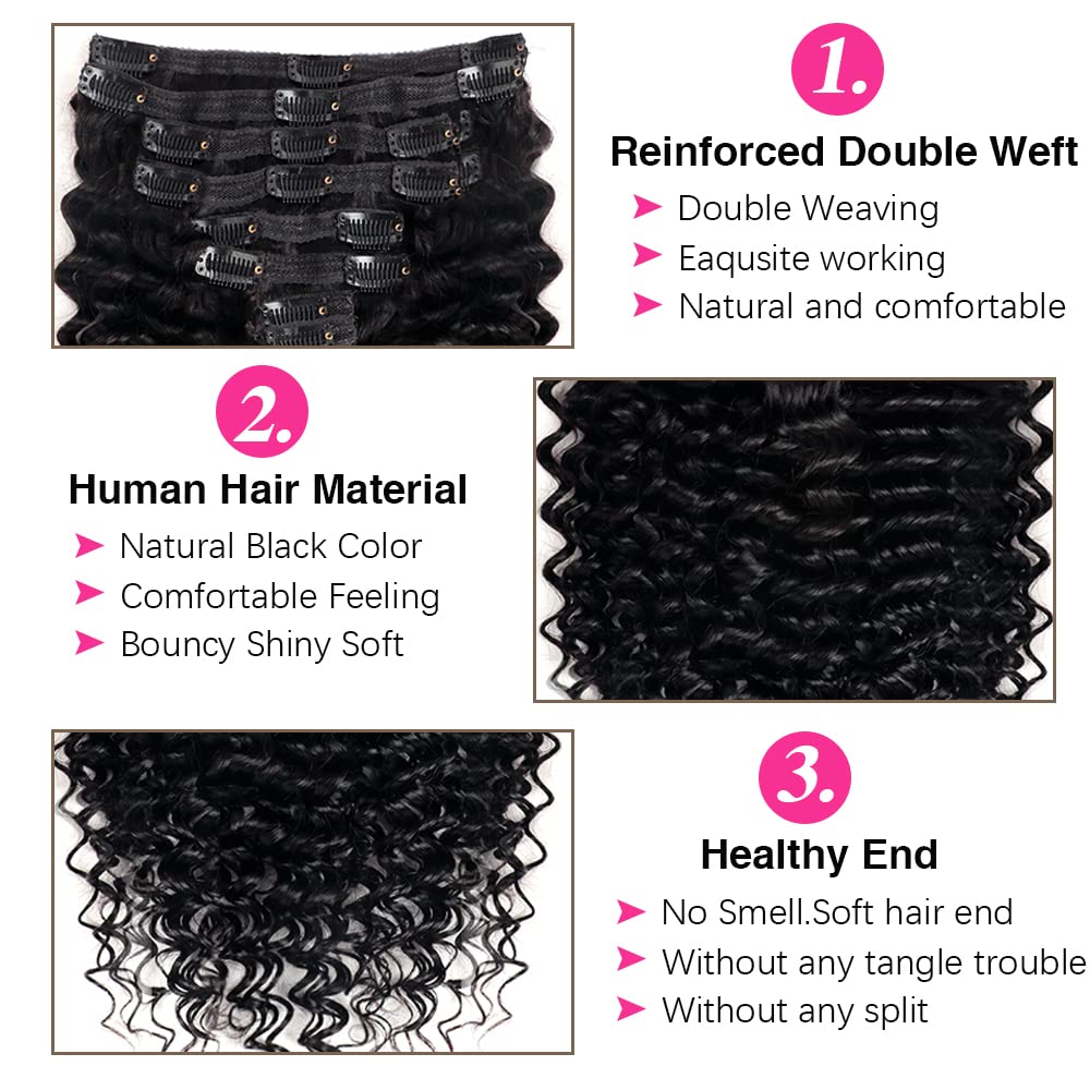 Pobokix Extensiones de cabello humano virgen brasileño con clip, para mujeres negras, 8 unidades, extensiones de cabello humano Remy con clip, 18