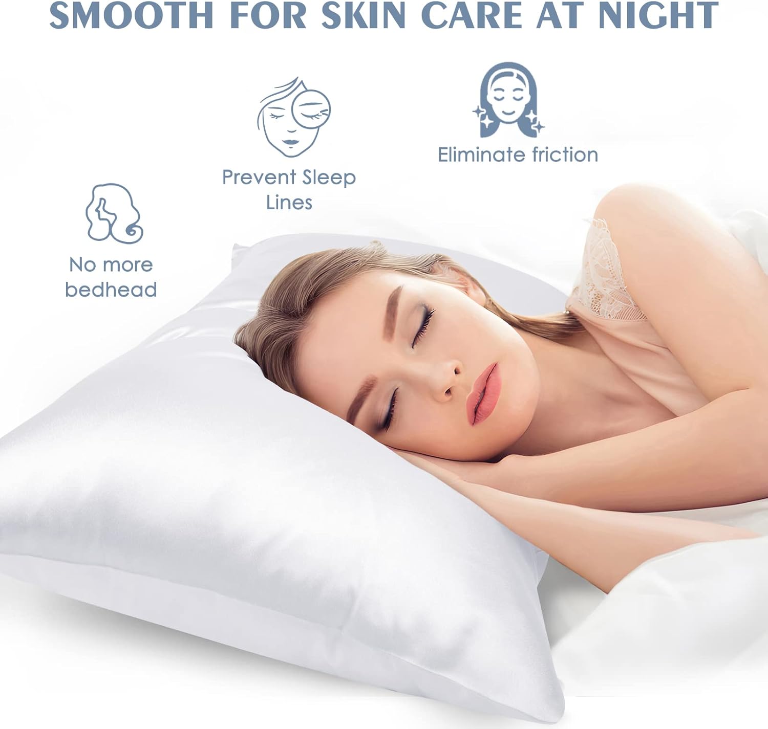 Fittia Juego de 2 fundas de almohada blancas satinadas, fundas de almohada de seda para cabello y piel con cremallera oculta, color blanco, 20 x 26