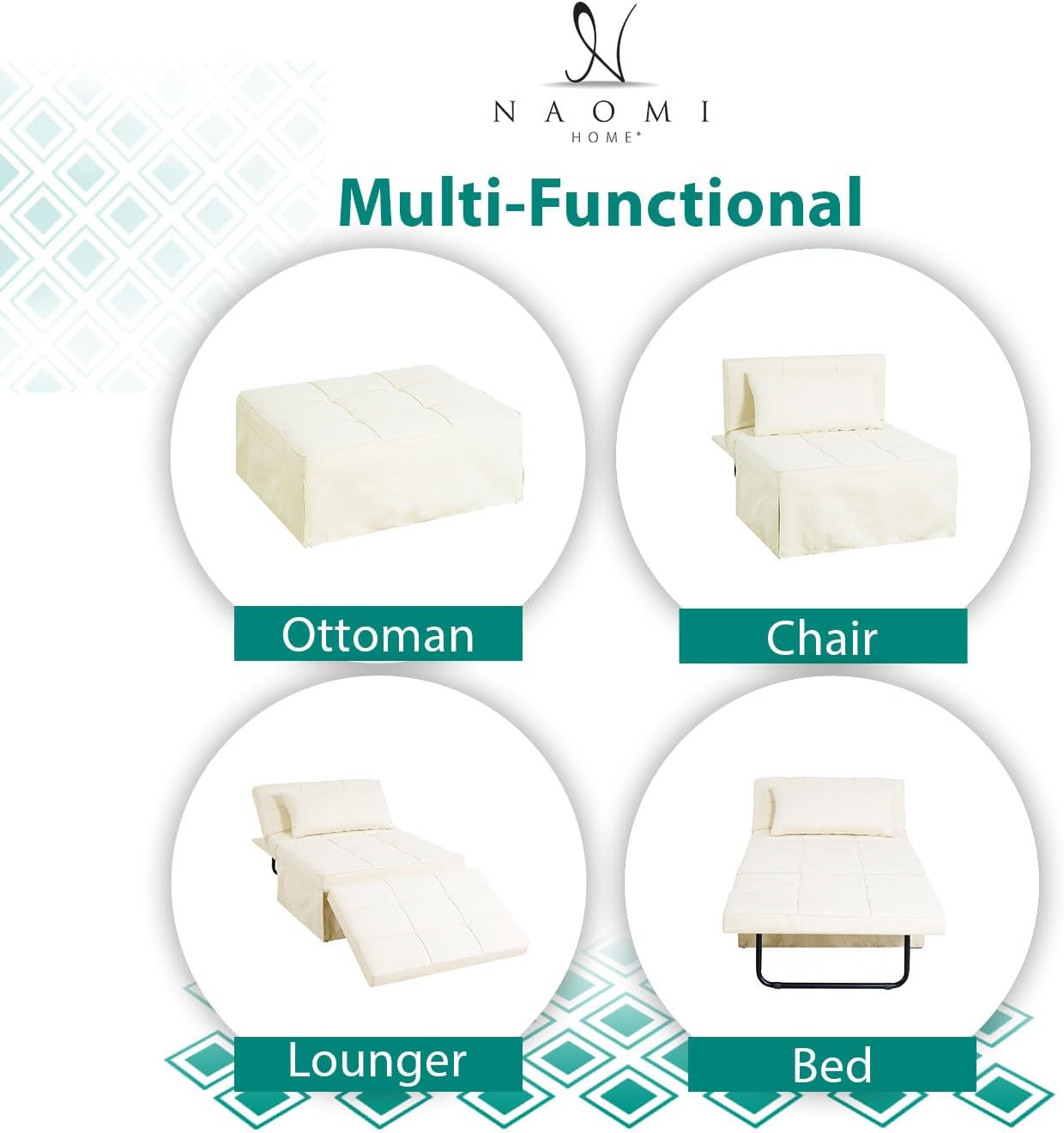 Cama con silla de dormir, cama otomana convertible multifunción 4 en 1, silla de cama de lino transpirable, sofá cama convertible con respaldo