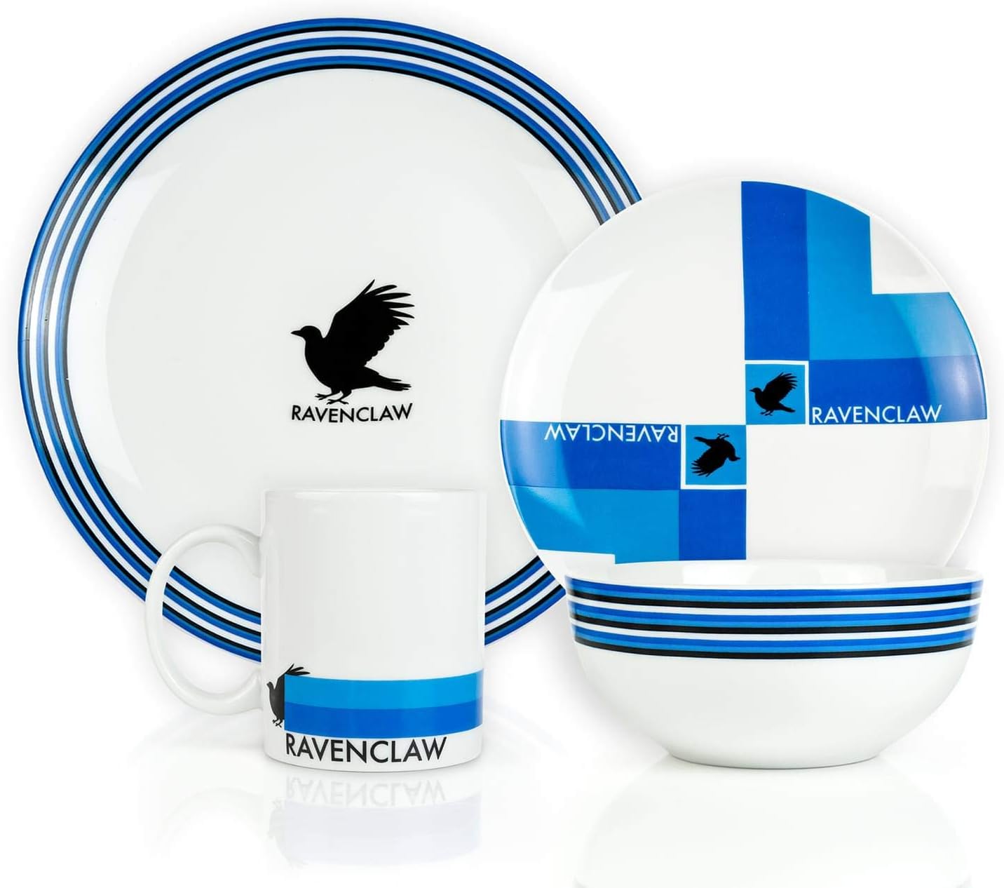 Juego de Vajilla Harry Potter Hogwarts House de Porcelana de 16 piezas – Incluye 4 Platos Comedores, 4 Platos para Ensalada, 4 Tazones y 4 Tazas –