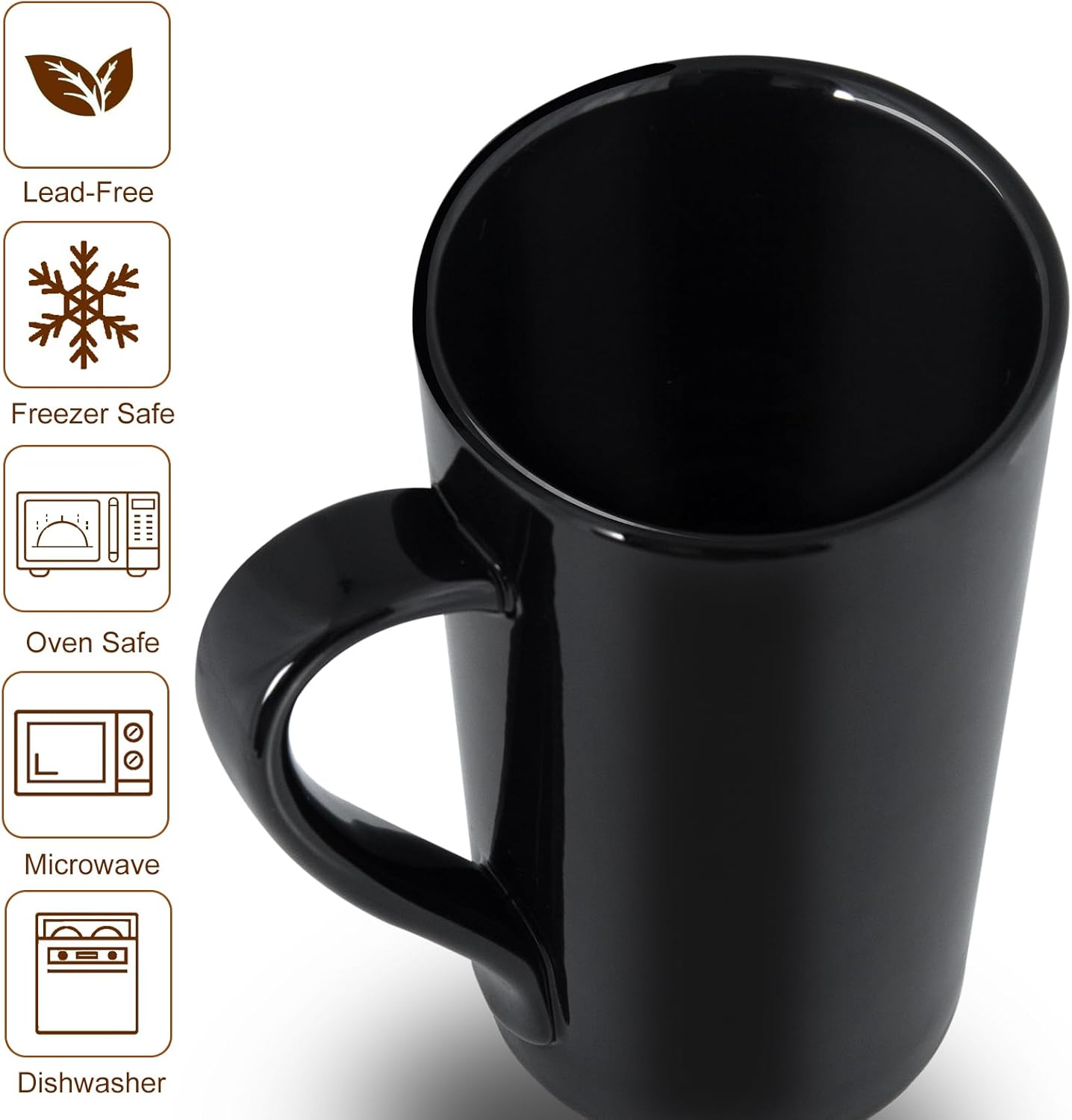 YINUOWEI Juego de 4 tazas de café de porcelana de 20 onzas, tazas de café grandes y altas con asas, tazas de café modernas de cerámica para café,