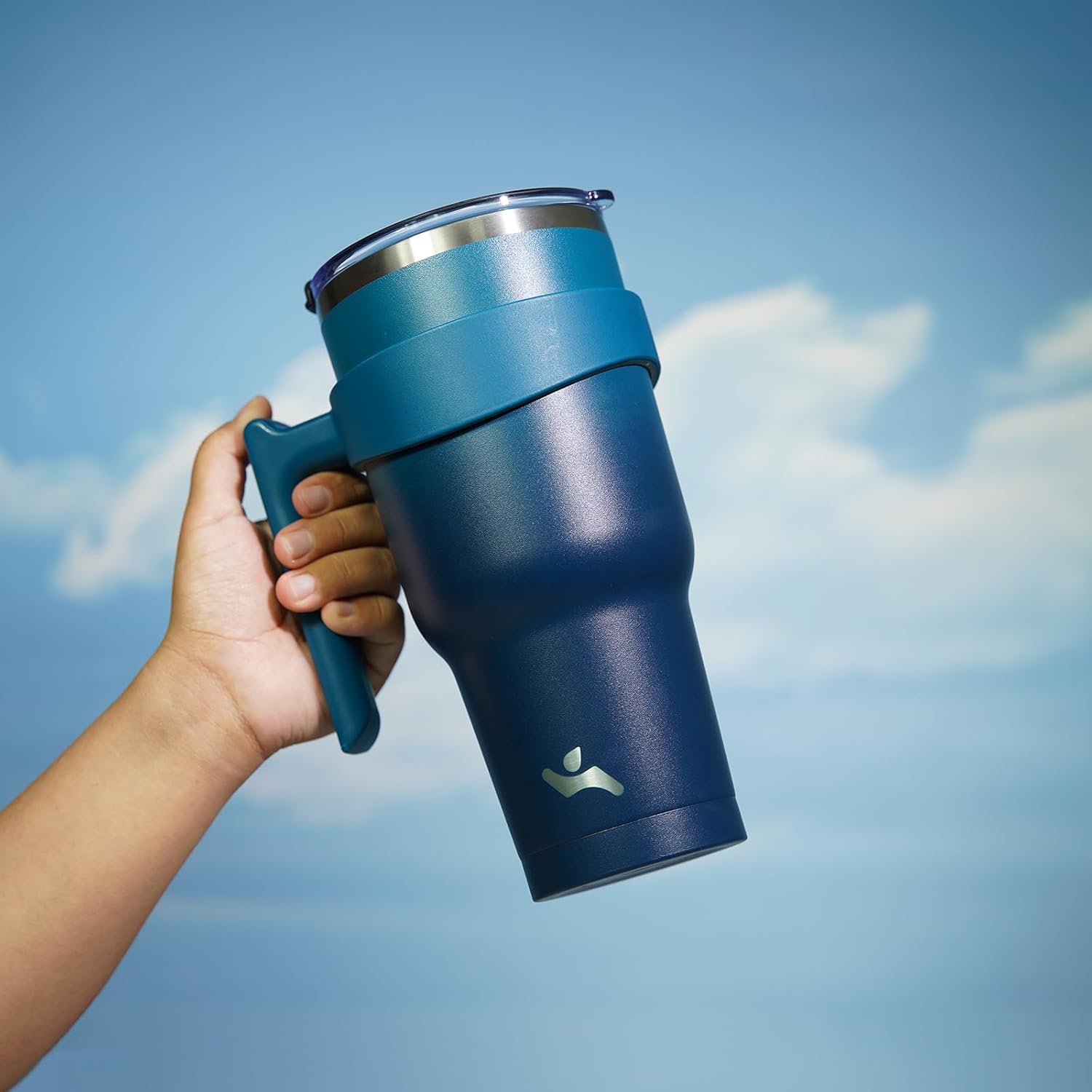 Vaso de 30 onzas con asa y 2 pajillas, 2 tapas, botella de agua aislada de acero inoxidable al vacío, taza de viaje reutilizable, color negro índigo