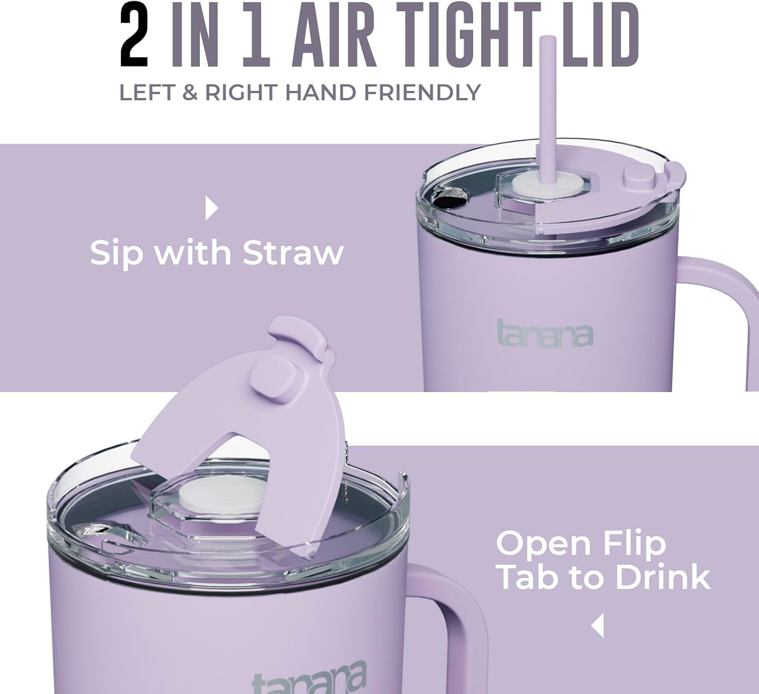 TANANA Vaso de 40 onzas  40.6 fl oz con asa y tapa con pajilla, apto para lavavajillas, vaso aislado de acero inoxidable de grado alimenticio, taza