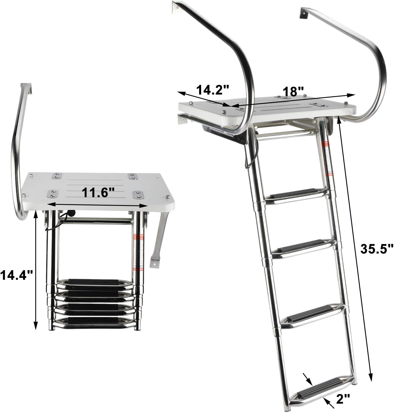 NovelBee Escalera plegable universal de 4 escalones con escalón extra ancho y dos pasamanos, escalera telescópica para barco con accesorios de