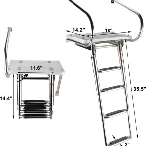 NovelBee Escalera plegable universal de 4 escalones con escalón extra ancho y dos pasamanos, escalera telescópica para barco con accesorios de NovelBee Escalera plegable universal de 4 escalones con escalón extra ancho y dos pasamanos, escalera telescópica para barco con accesorios de