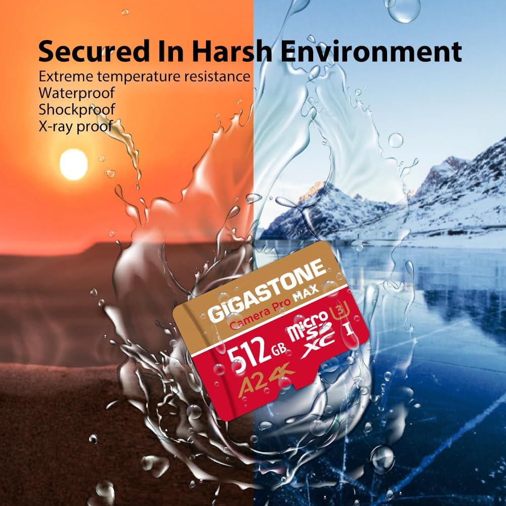 Recuperación de datos gratuita de 5 años GIGASTONE Tarjeta Micro SD de 512 GB, cámara 4K Pro MAX, tarjeta de memoria MicroSDXC A2 V30 para Gopro,