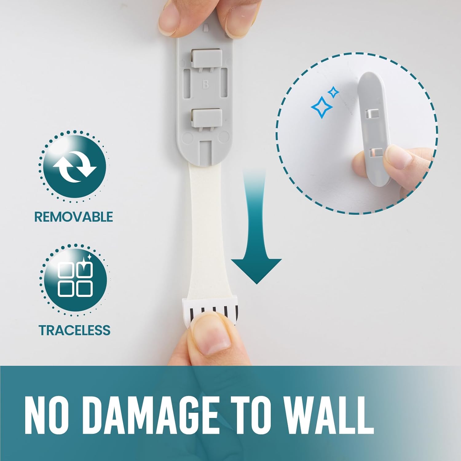 TAILI Ganchos de pared de metal ampliados para colgar sin daños con tiras adhesivas, ganchos adhesivos resistentes para almacenamiento del hogar y