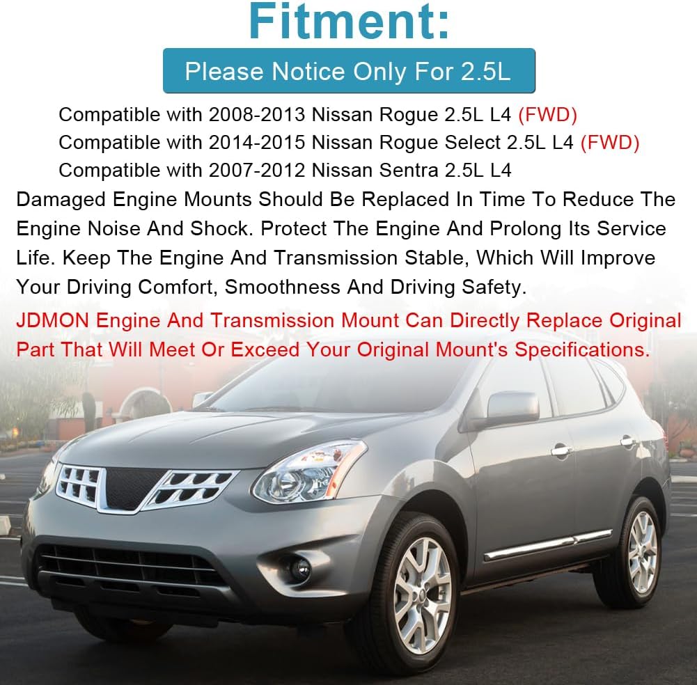 JDMON 4 piezas de soporte de motor y motor Trans de repuesto para Nissan Rogue 2.5L FWD 2008-2013, Rogue Select 2.5L FWD 2014 2015, Nissan Sentra