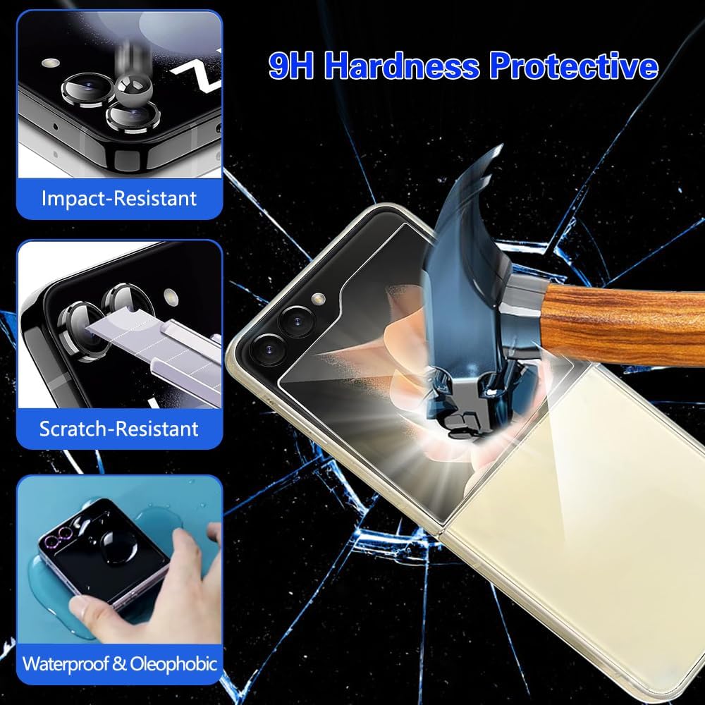 CYCFAIML Protector de pantalla de privacidad 8 en 1 para Samsung Galaxy Z Flip 5, 2 películas plegables interiores de TPU negro suave, 2 protectores