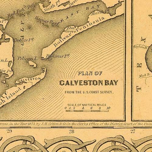 1855 Mapa del condado de Texas por J.H. Colton