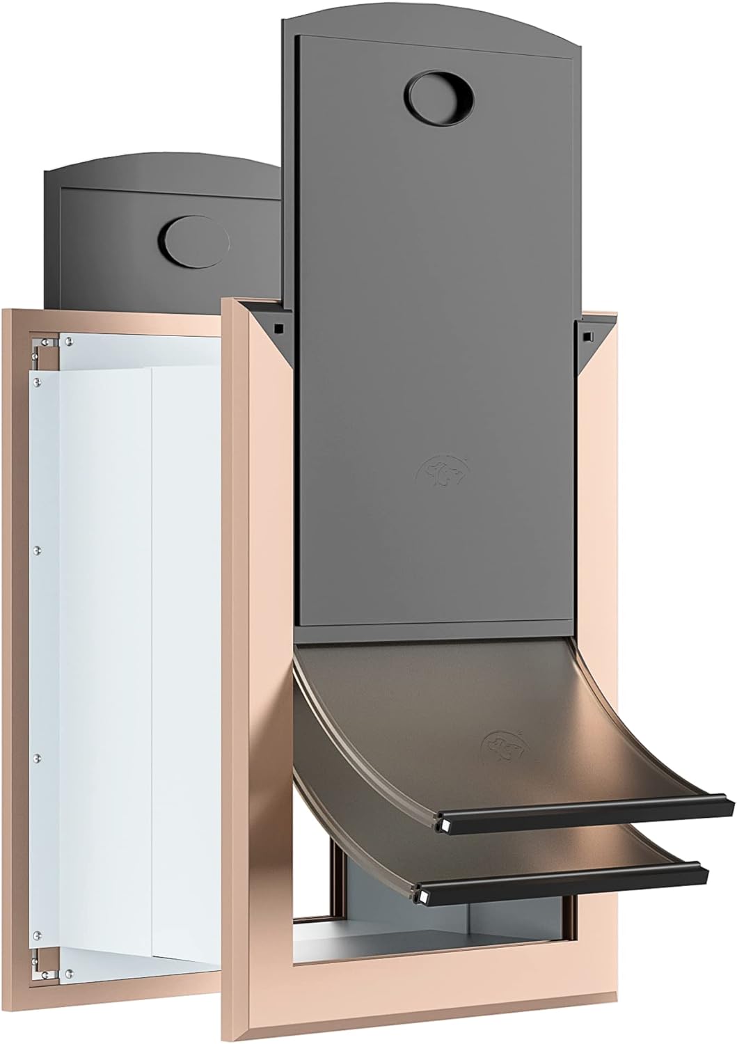 Decormax Puerta para perro para pared, puerta de perro de bajo consumo con marco de aluminio, túnel telescópico, solapas magnéticas dobles y dos
