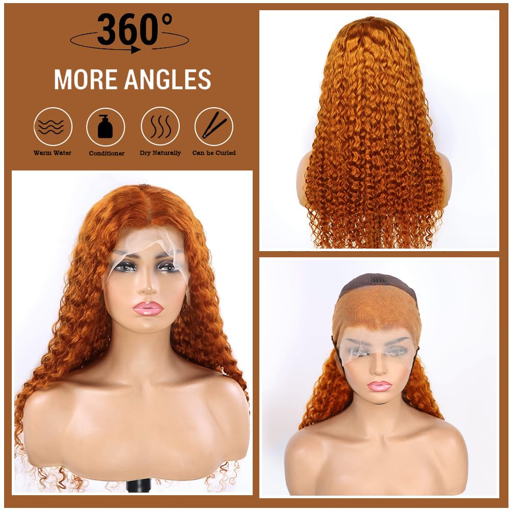 Pelucas de cabello humano con encaje frontal de jengibre de 30 pulgadas, pelucas de cabello humano rizado con encaje HD de 13 x 4 pulgadas, color