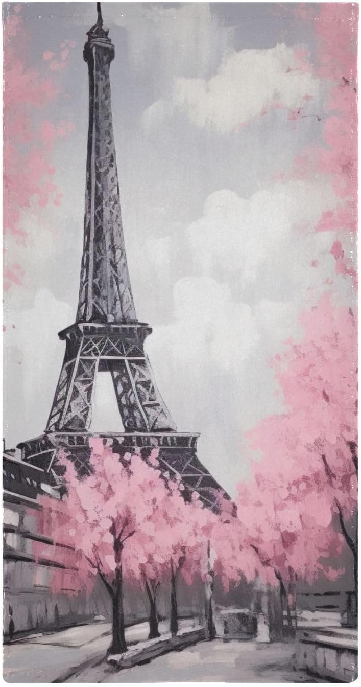 Kigai Pink Paris Tower – Juego de 2 toallas de mano suaves y absorbentes, toallas decorativas para baño, spa, gimnasio, 28 x 14 pulgadas