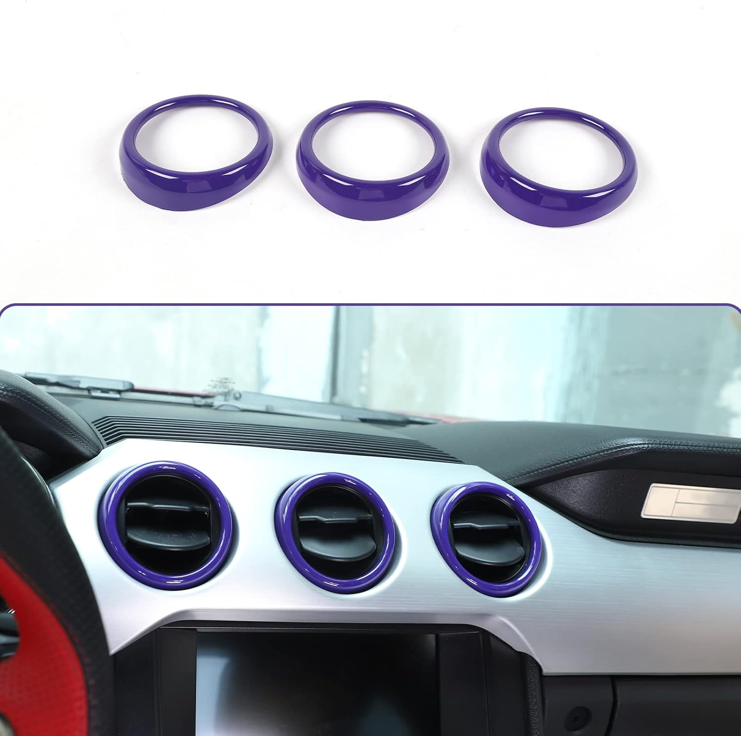 RT-TCZ Anillo de cubierta de ventilación de salida de aire acondicionado de consola central, accesorios interiores para Ford Mustang 2015-2022, 3