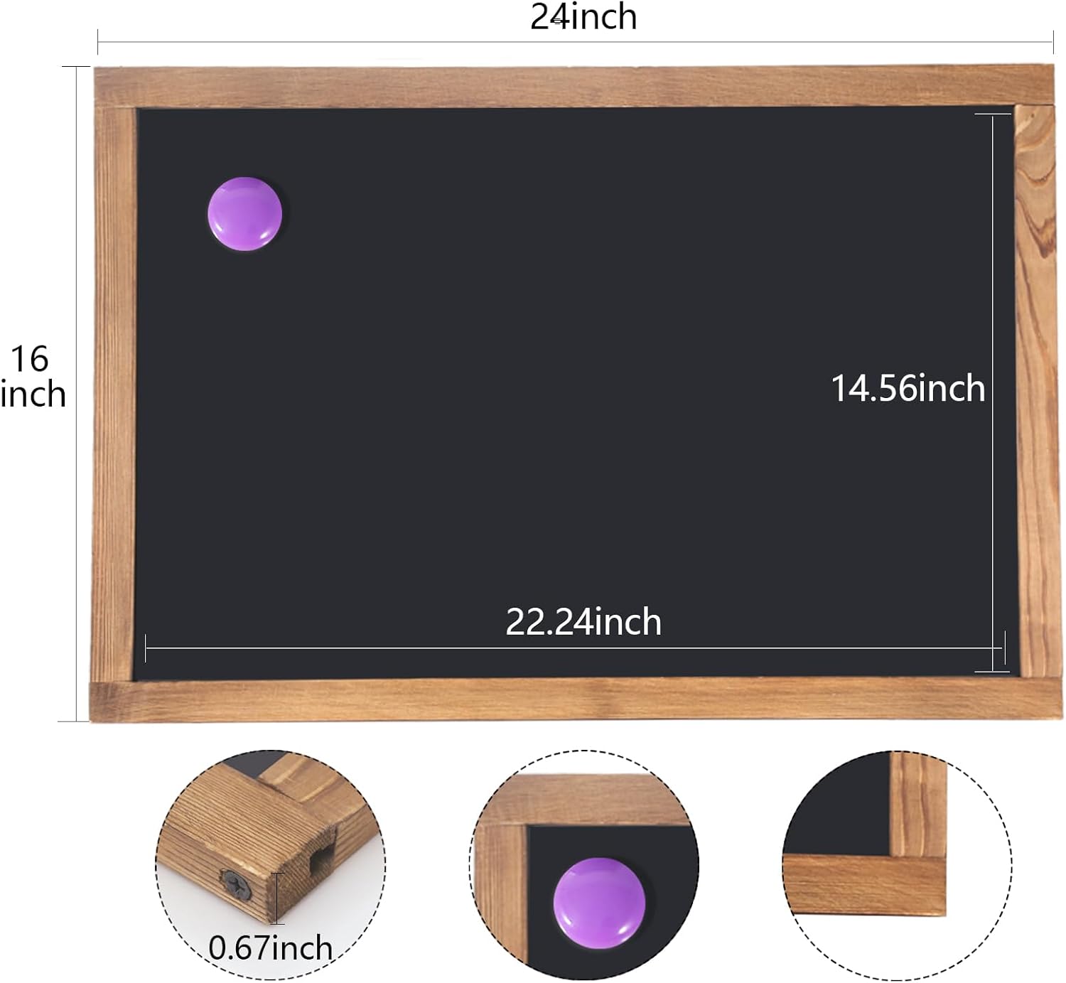 Pizarra magnética de 16 x 24 pulgadas  Combinación de pizarra enmarcada grande para colgar en la pared y tablón de anuncios, pizarra enmarcada