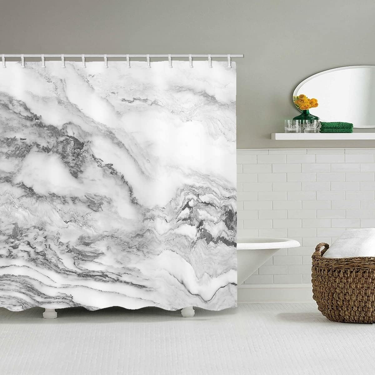 Cortina de ducha de baño 3D de mármol, cortina de ducha estándar de lujo para bañera, cortina de ducha de tela lavable impermeable, 12 ganchos