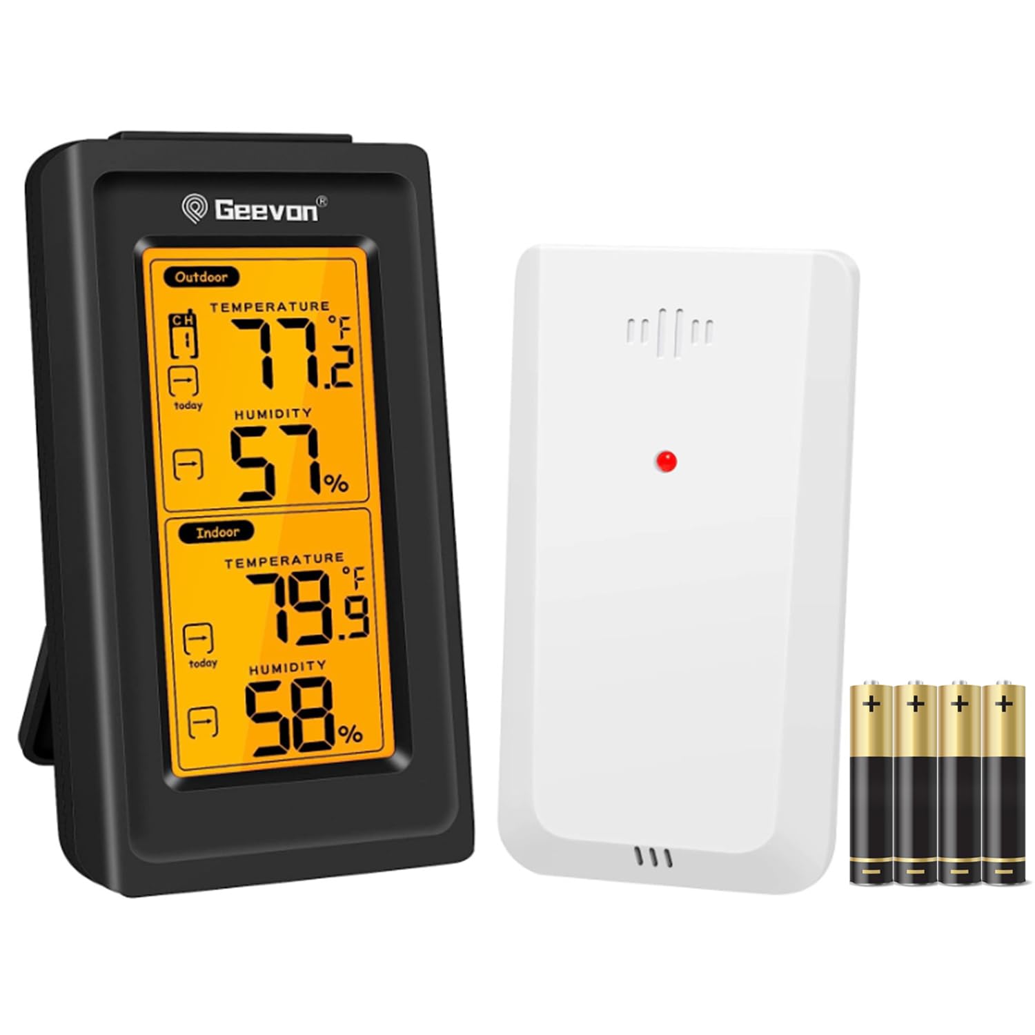 Geevon Termómetro digital inalámbrico para interiores y exteriores, con retroiluminación LCD, puede recibir señales de 3 transmisores, rango de 200