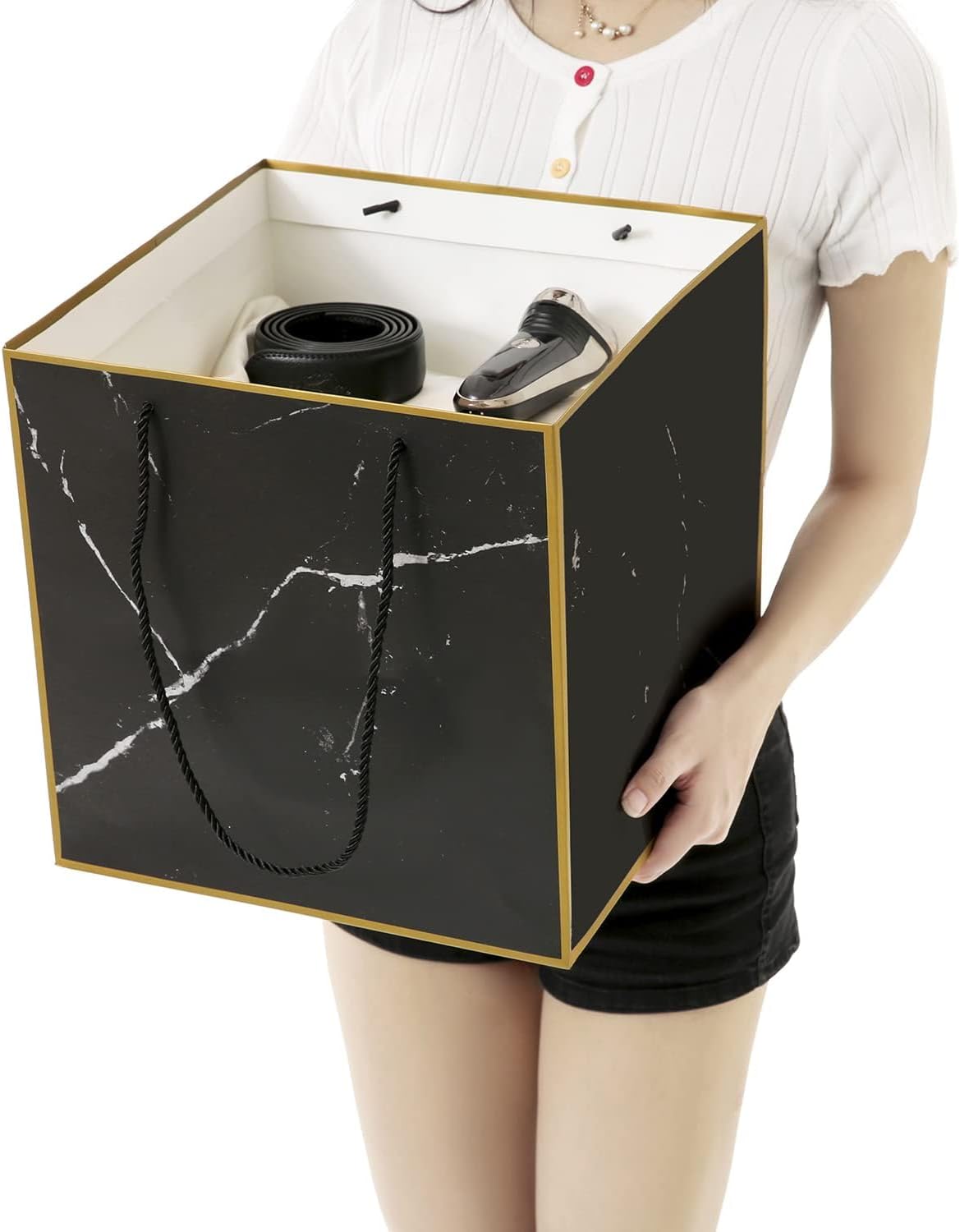 Bolsa de regalo extragrande de mármol superior, bolsa de regalo gigante cuadrada de 11.8 pulgadas, bolsa de regalo grande XL, bolsas de regalo extra
