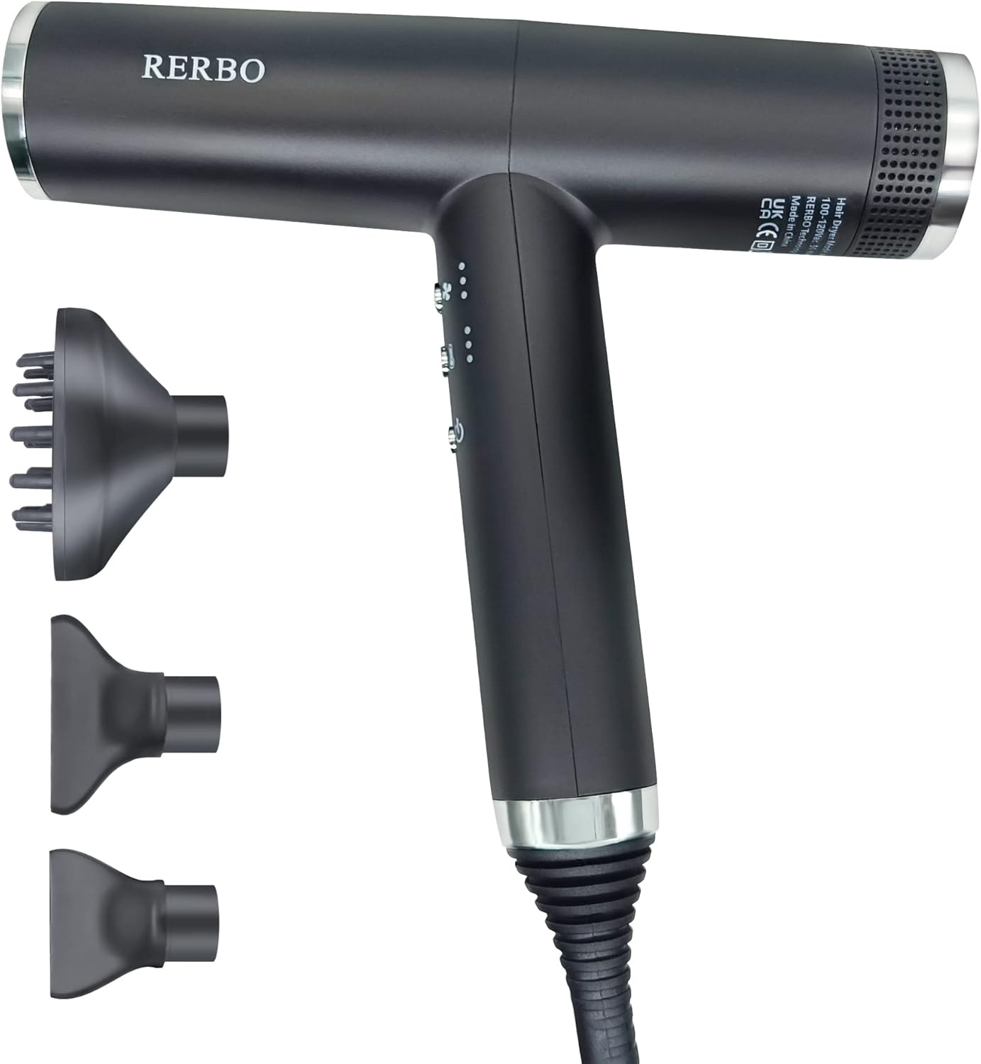 RERBO – Secador de pelo con difusor, secador iónico de 110,000 rpm, secador de pelo portátil profesional para el hogar, viajes y salón de belleza