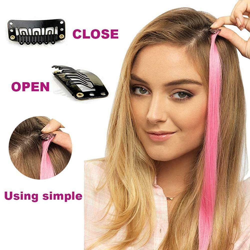 Extensiones de cabello lacio de 22 pulgadas, 12 piezas de extensiones de cabello sintético con clip para mujeres, niños y niñas, color rojo