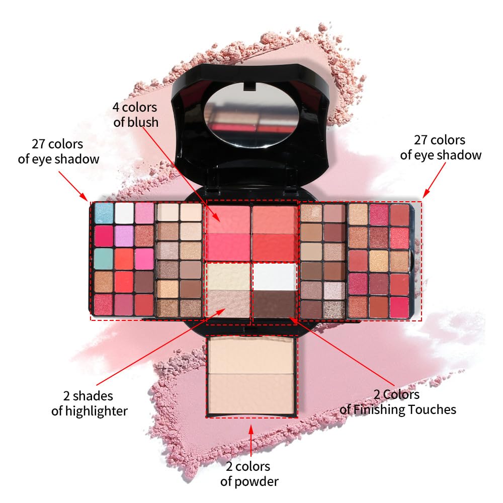 Kit de maquillaje cosmético de 64 colores para adolescentes, kits de maquillaje para niñas, paleta de maquillaje, sombra de ojos, espejo de