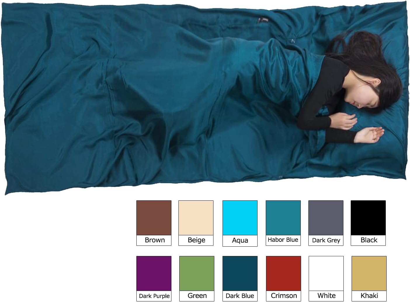 Forro de seda para saco de dormir, saco de dormir de seda, extra ancho de 87 x 43 pulgadas, sábana de viaje ligera para hoteles, más colores para