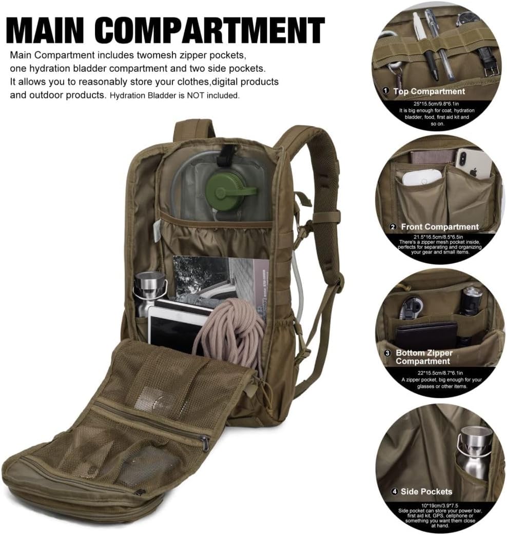 Mardingtop Tactical Backpacks Molle Hiking daypacks for Motorcycle Camping Hiking Military Traveling,25L Backpack