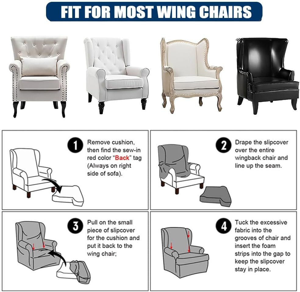 Funda para silla Wingback, 2 piezas, fundas para silla con respaldo de ala, lavables, elásticas, fundas para silla con respaldo de ala con brazos