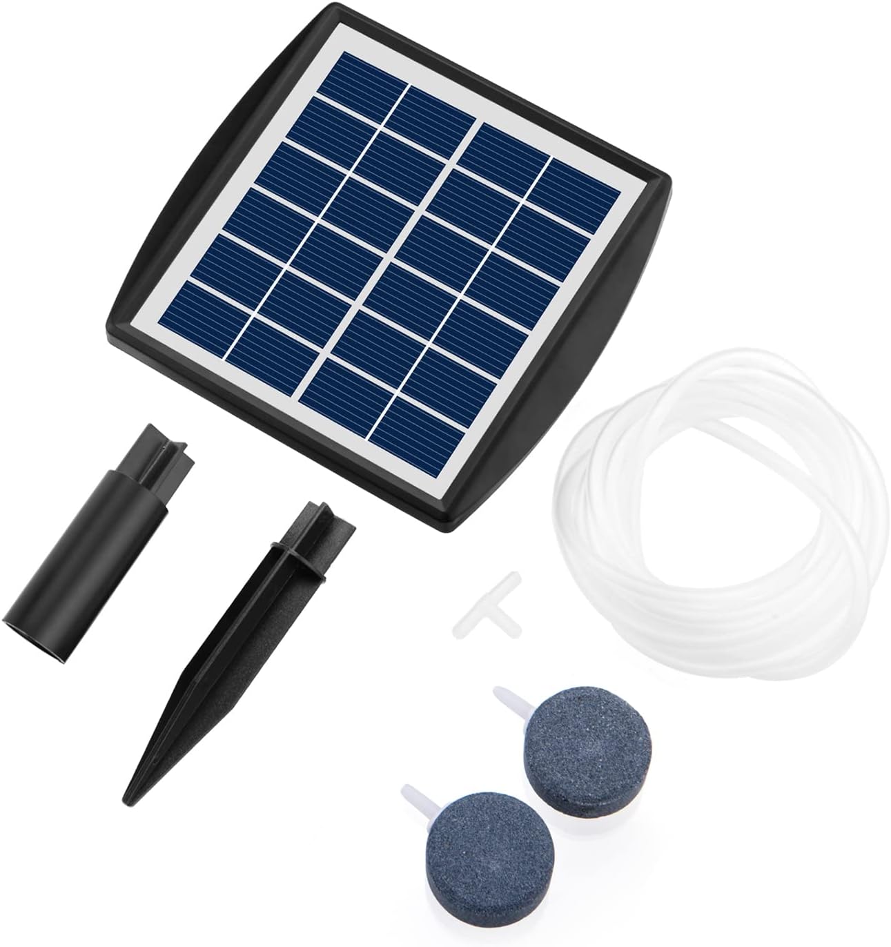 Andoer Bomba de oxígeno solar enchufable de 6 V 2 W con tubo de 8.2 pies, 2 piedras de burbujas de aire, oxigenador para acuario, aireador de