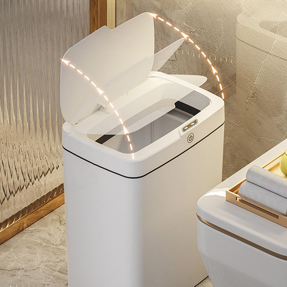 Banu Basurero de baño con tapa, sensor de movimiento automático, cubo de basura inteligente con tapa, sin contacto, para dormitorio, cocina, sala de