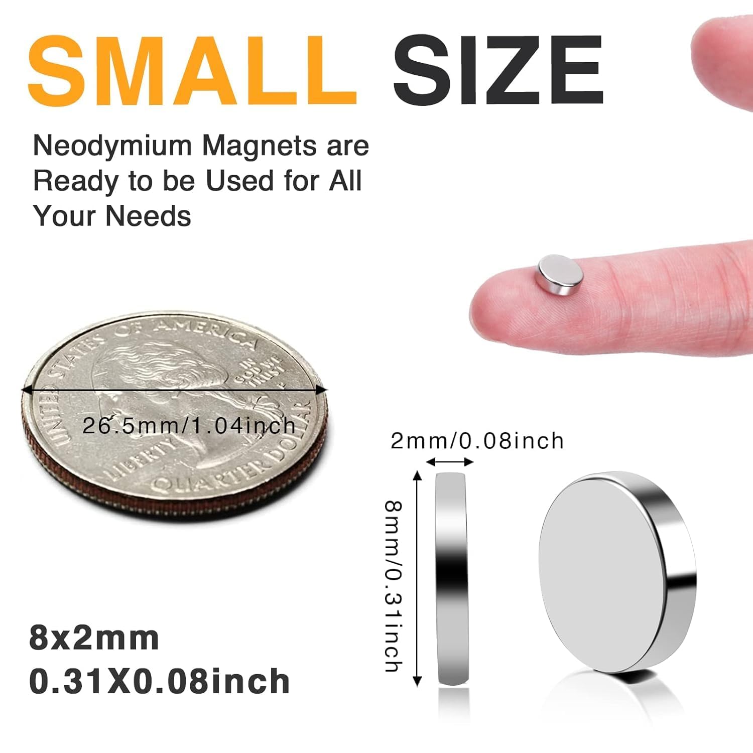 TRYMAG Imanes pequeños de 0.315 x 0.079 in, 300 imanes pequeños redondos de tierras raras, pequeños imanes de disco de neodimio fuertes para pizarra