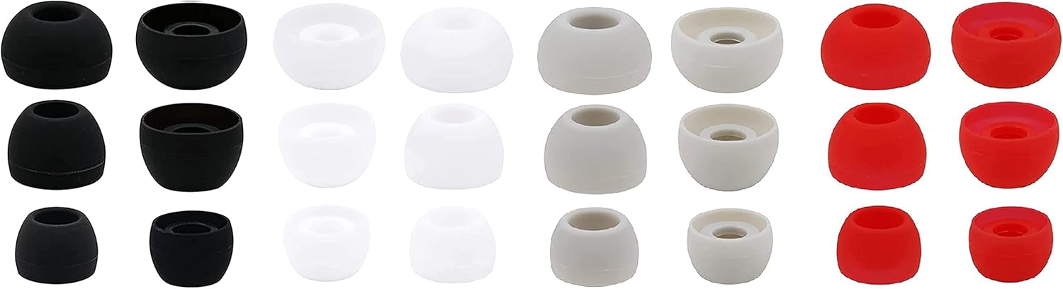 12 pares de almohadillas de silicona de repuesto para auriculares compatibles con auriculares de 0.150 in a 0.217 in, SML blanconegroplateadorojo